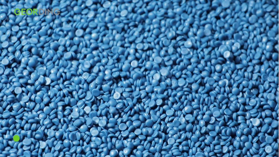 Blue recycled plastic pellets from HDPE recycling